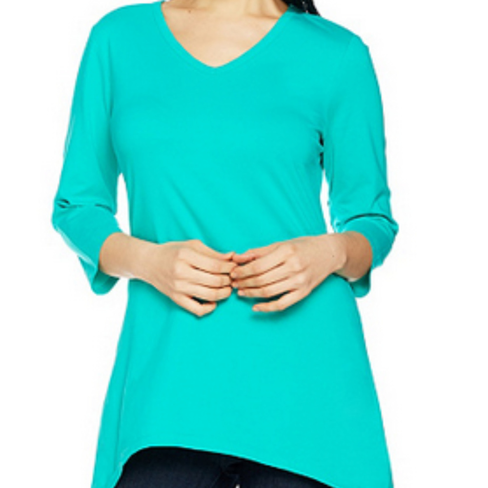 Essentials 3/4 Sleeve Knit Tunic with Trapeze Hem